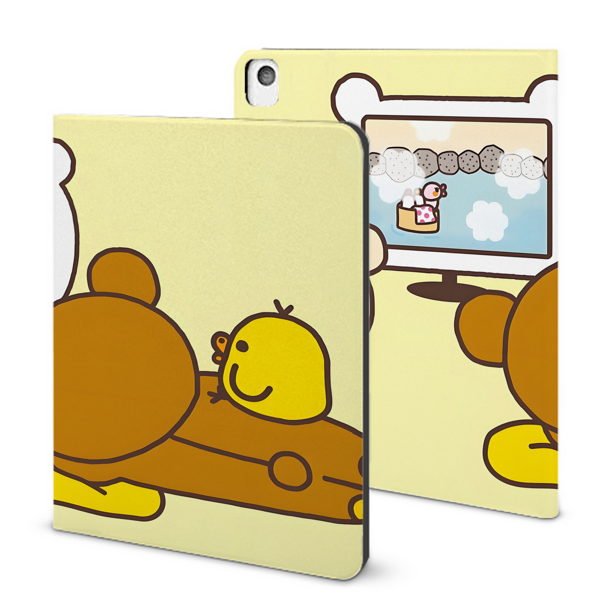 （画像用） リラックマ リラックマ キイロイトリ Rilakkuma Korilakkuma Kiiroitori IPadケース ペンホルダー付き ブックスタイルデザイン